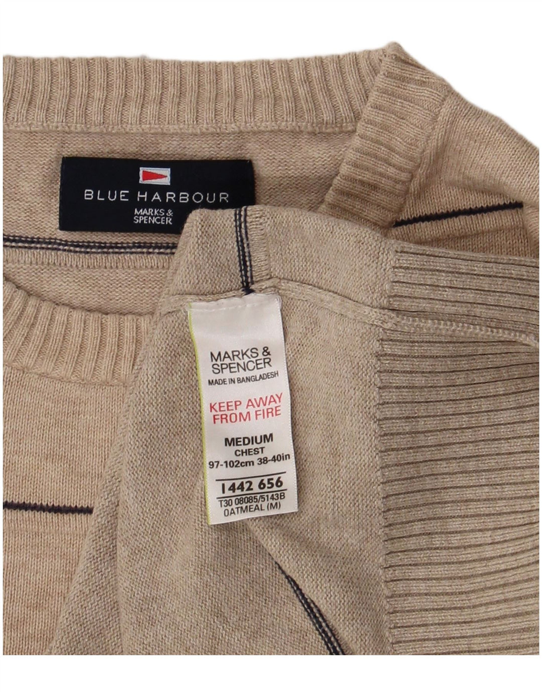 Marks & Spencer Herre Blue Harbor Crew Neck sweater Medium Beige