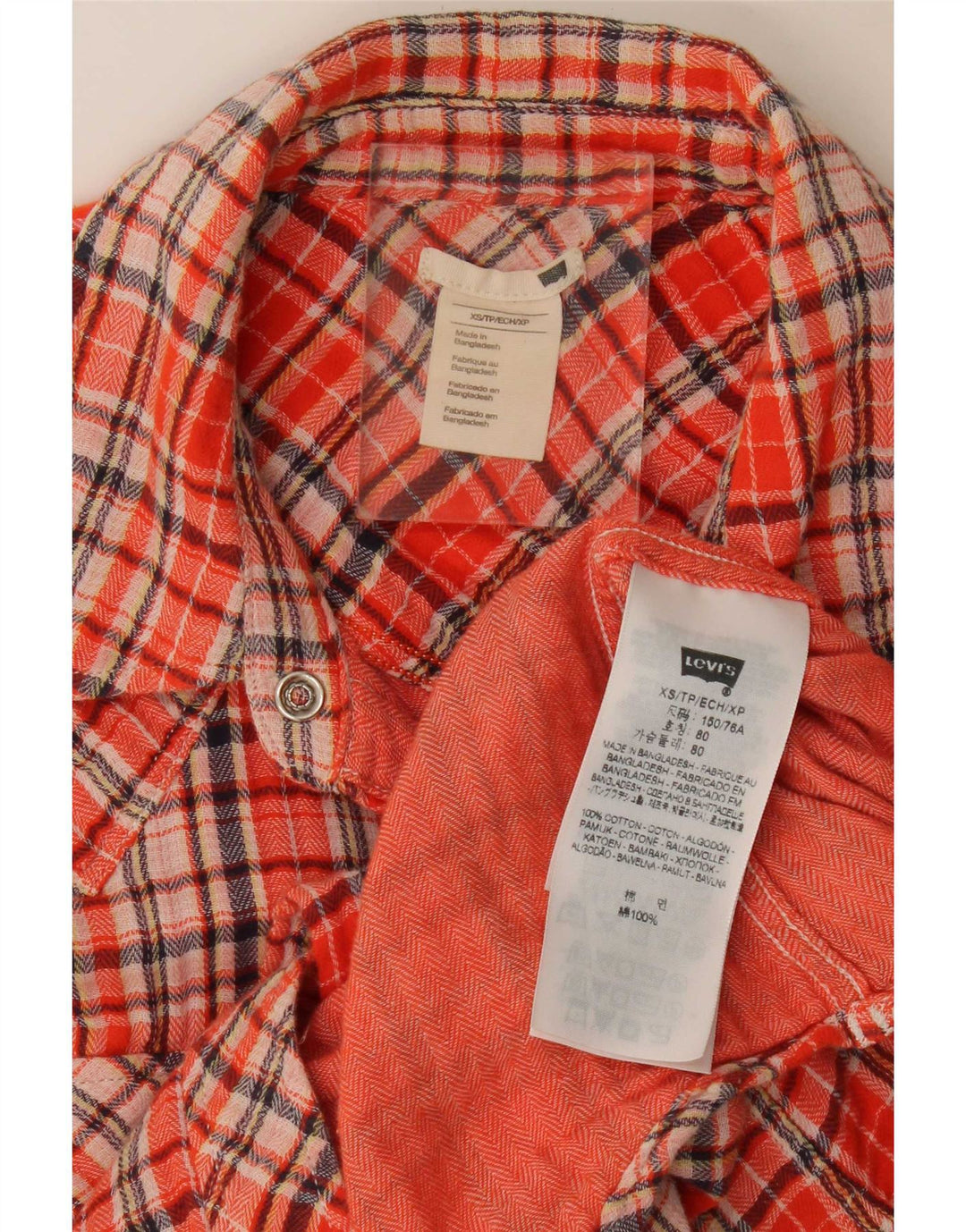 Levi's Dame Flanelskjorte UK 6 XS Rød Ternet Bomuld