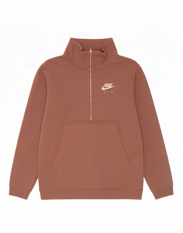 Nike Dame Oversized Zip Neck Sweatshirt Jumper UK 10 Small Brown Bomuld