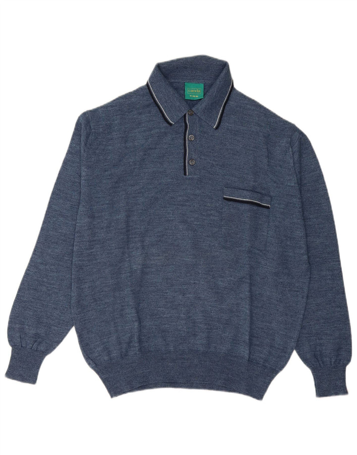 Canda Herre Polo Neck Jumper Sweater IT 48/50 Medium Blue Virgin Wool