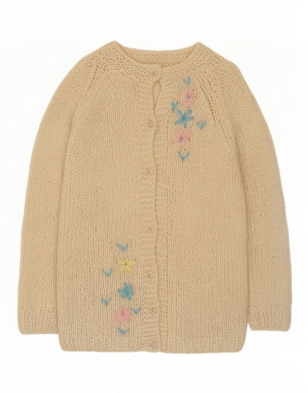 Vintage dame cardigan sweater UK 10 Small Off White Floral