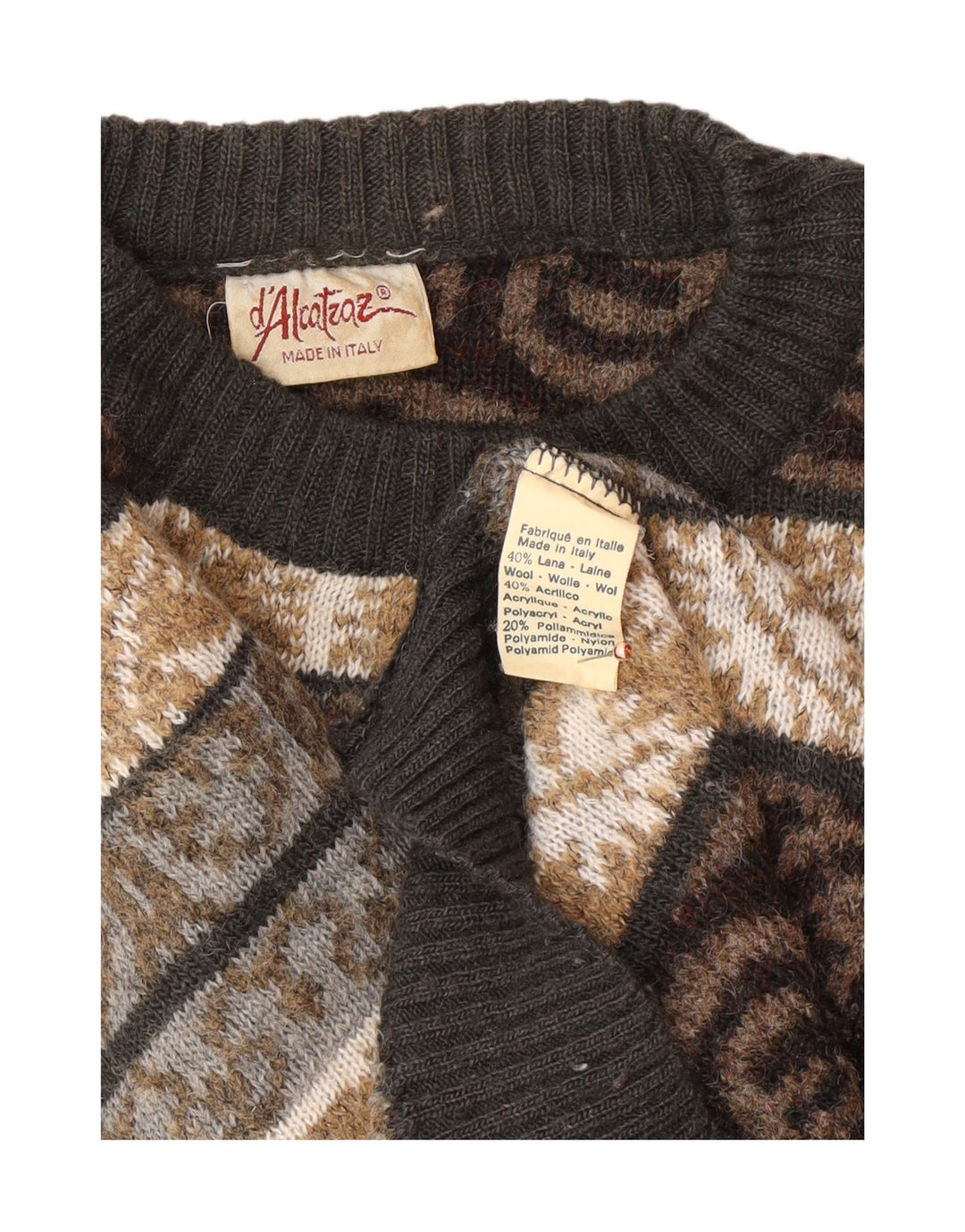 VINTAGE Herre sweater med rund hals, medium flerfarvet Fair Isle Wool