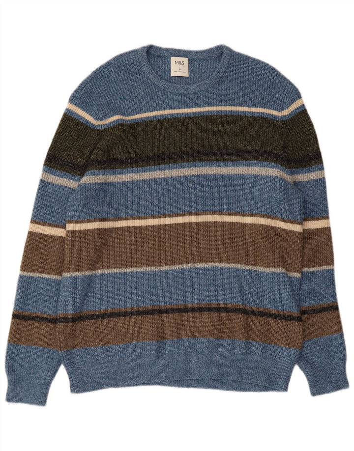 Marks & Spencer Herre sweater med rund hals XL blå stribet polyamid