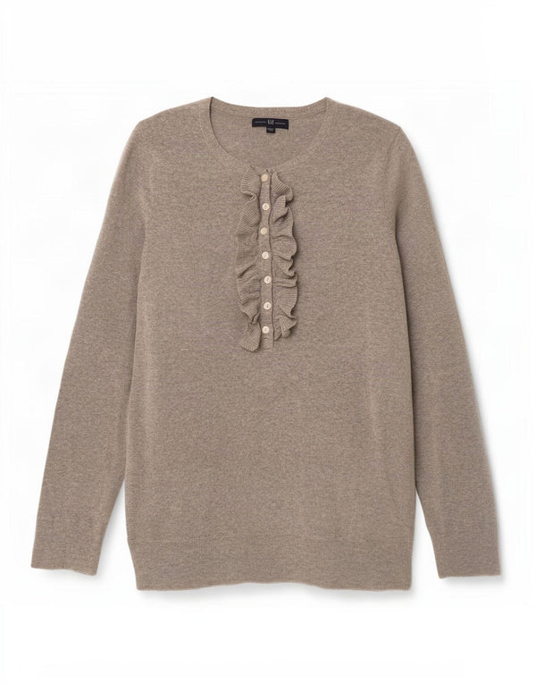 Gap Womens Flæse Front Button Neck Jumper Sweater UK 14 Stor Grå Bomuld