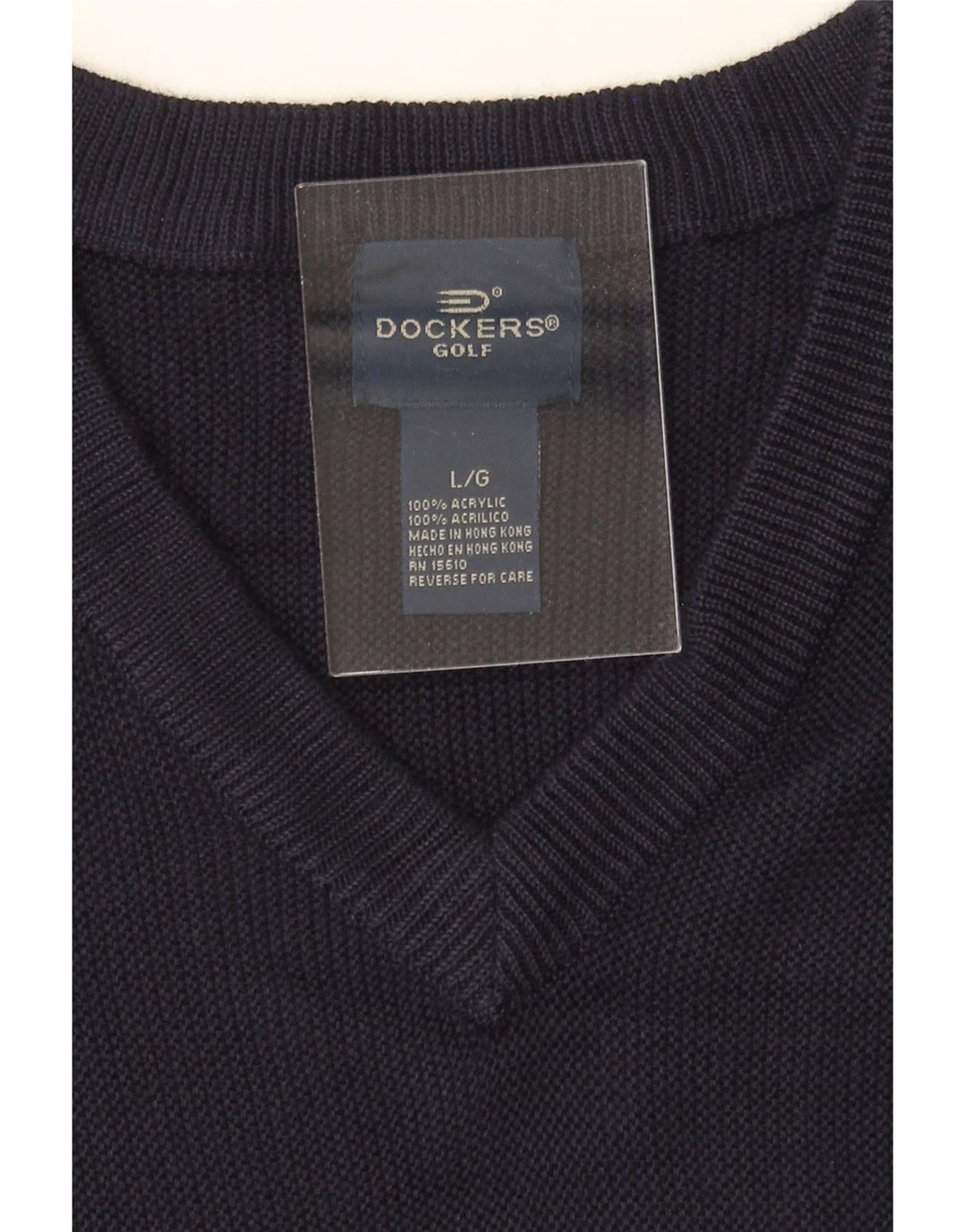 DOCKERS Mens Golf V-Neck Jumper Sweater Large Navy Blue Acrylic Vintage Dockers and Second-Hand Dockers from Messina Hembry 