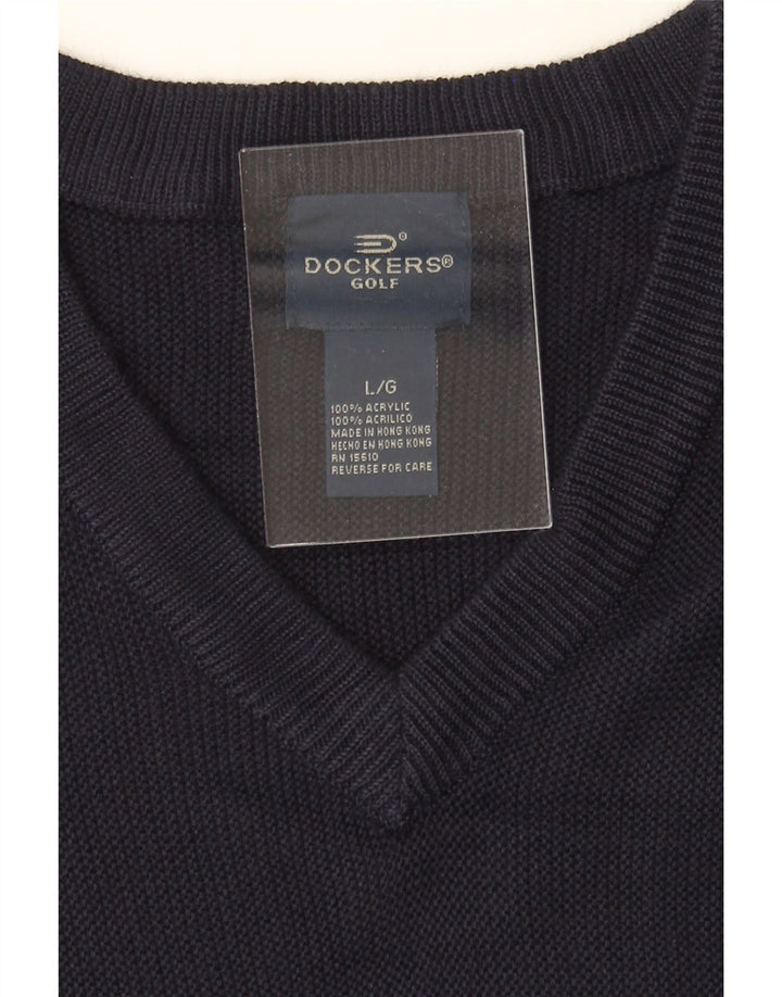 DOCKERS Mens Golf V-Neck Jumper Sweater Large Navy Blue Acrylic Vintage Dockers and Second-Hand Dockers from Messina Hembry 