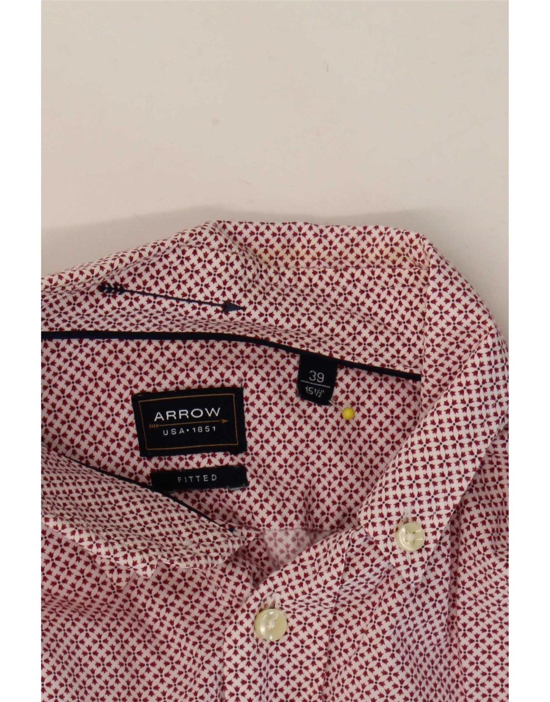 Arrow Herre Fitted Shirt Størrelse 39 15 1/2 Medium Rød Geometrisk