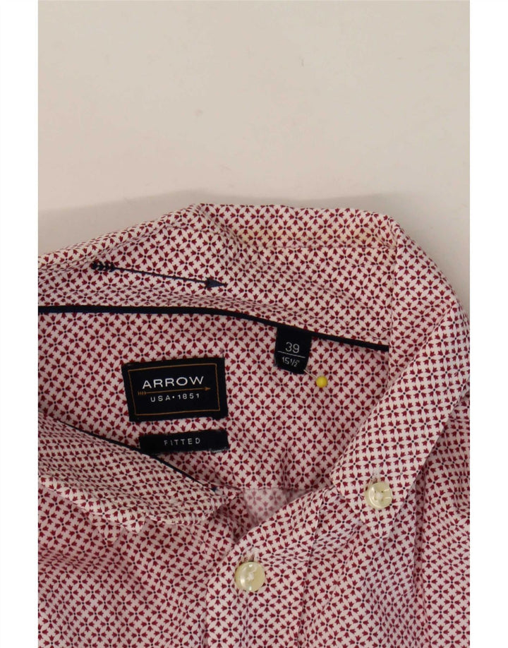 Arrow Herre Fitted Shirt Størrelse 39 15 1/2 Medium Rød Geometrisk