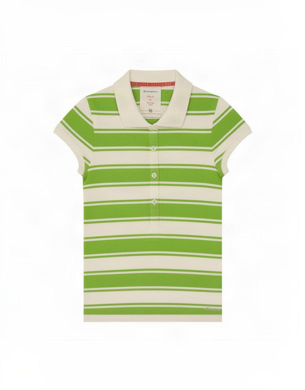 Champion Womens Heritage Fit Crop Polo Shirt UK 12 Mellemgrøn stribet