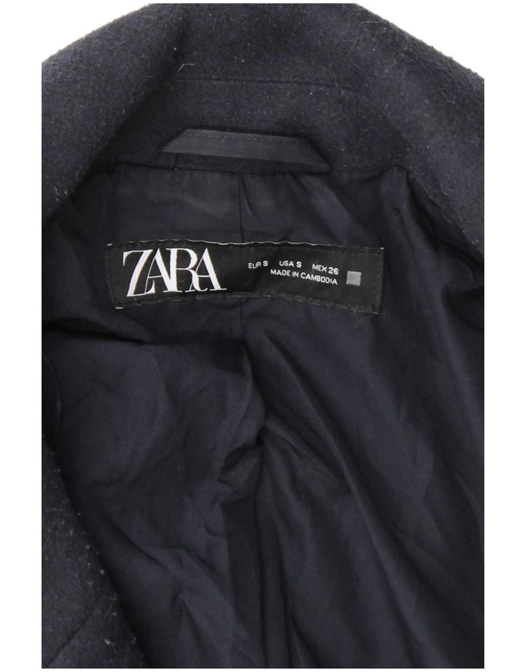 Zara Herre Dobbeltradet Frakke UK 36 Small Navy Blue Polyester