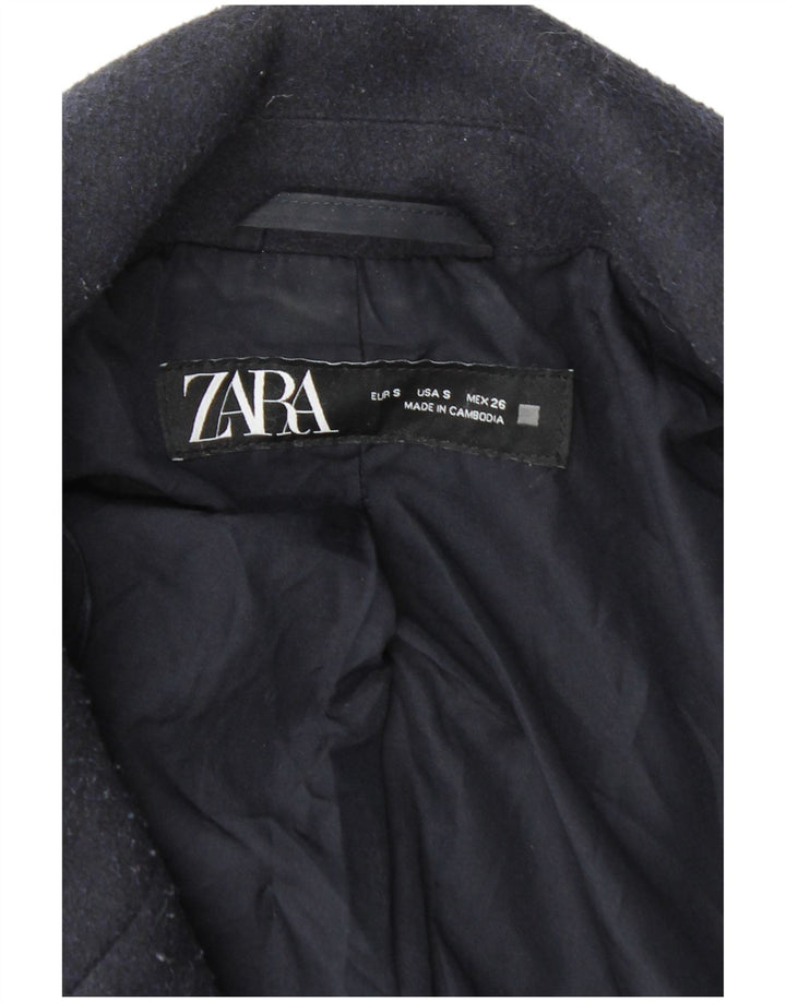 Zara Herre Dobbeltradet Frakke UK 36 Small Navy Blue Polyester