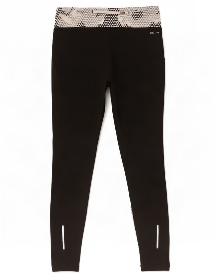 Nike Dame Dri Fit Leggings UK 14 Medium Sort Geometrisk Polyester