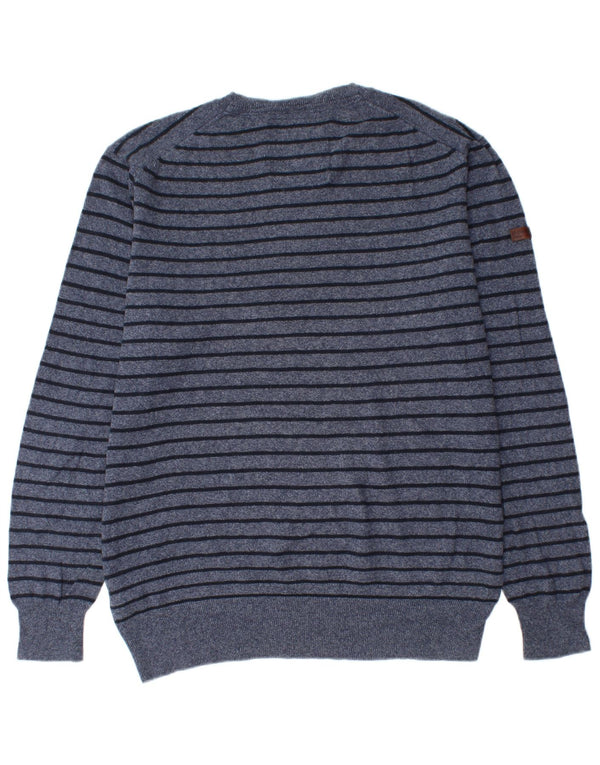 Superdry Mens Crew Neck Jumper Sweater 2XL Navy Blue Striped Cotton