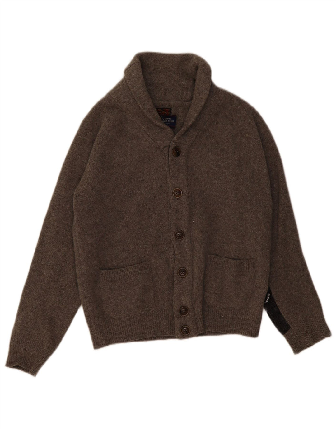 BARBOUR Drenge Cardigan Sweater 11-12 År Stor Grå Colourblock Uld