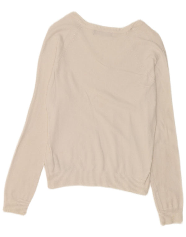 Zara Womens Crop V-hals sweater UK 12 Medium White Bomuld