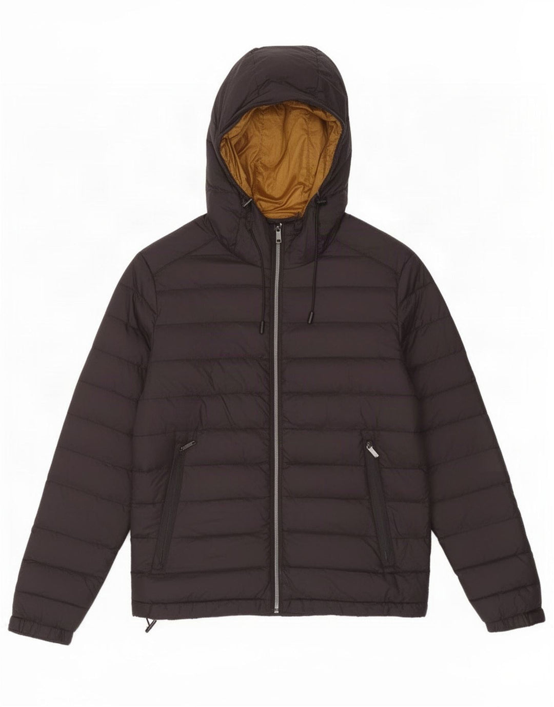 Zara Herre hættepolstret jakke UK 38 Medium Sort Nylon
