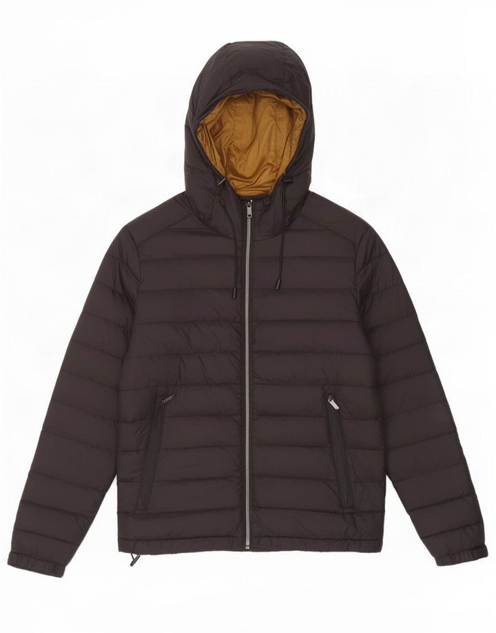 Zara Herre hættepolstret jakke UK 38 Medium Sort Nylon