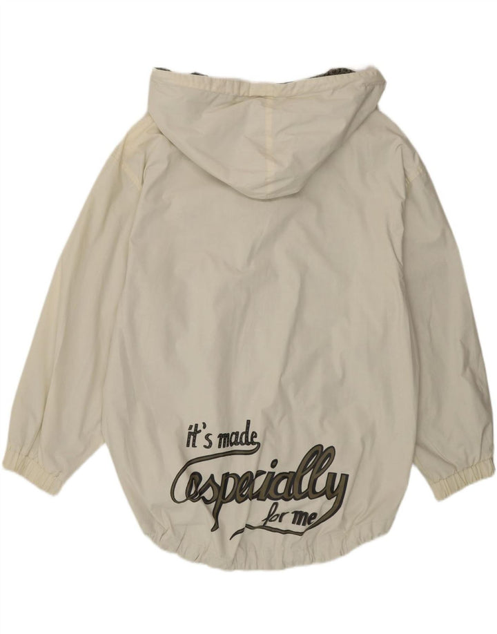 VINTAGE Mens Graphic Hooded Rain Jacket UK 42 XL Off White Polyester