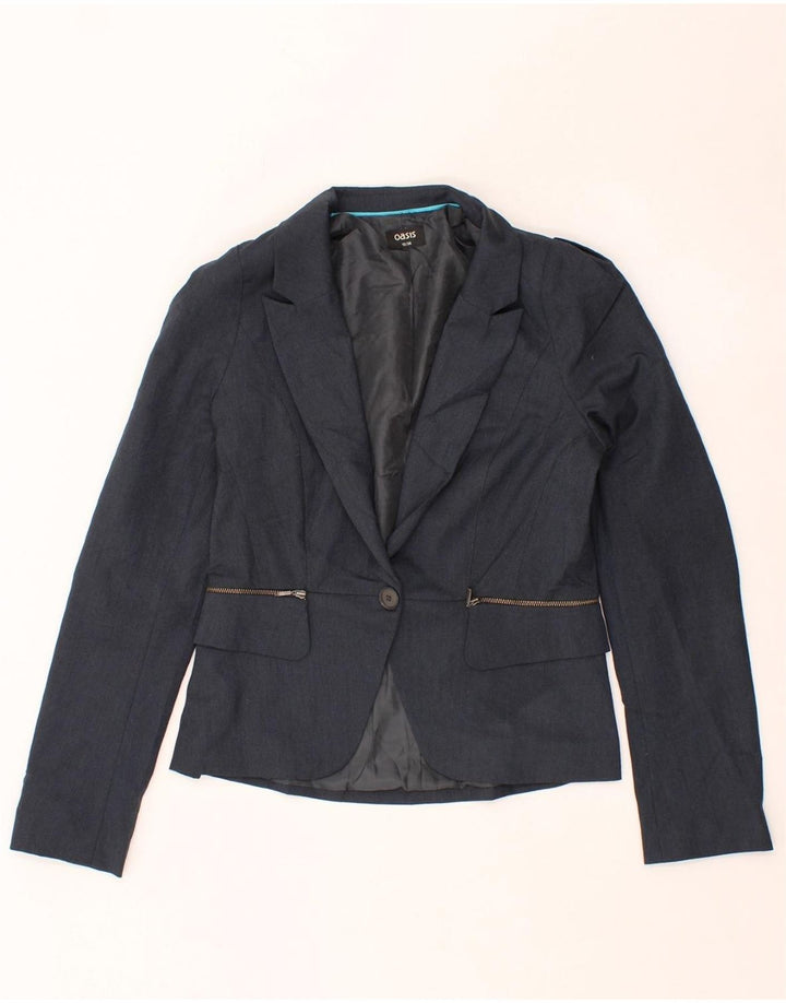 OASIS Womens 1 Button Blazer Jacket UK 12 Medium  Navy Blue Polyester Vintage Oasis and Second-Hand Oasis from Messina Hembry 