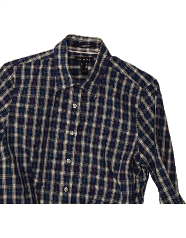LANDS END Womens Shirt UK 12 Medium Navy Blue Check Cotton Vintage Lands End and Second-Hand Lands End from Messina Hembry 