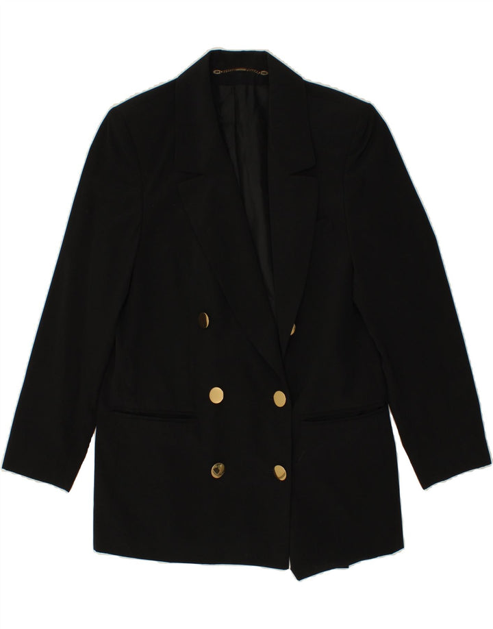 TREVIRA Womens Double Breasted Coat UK 12 Medium Black Polyester Vintage Trevira and Second-Hand Trevira from Messina Hembry 