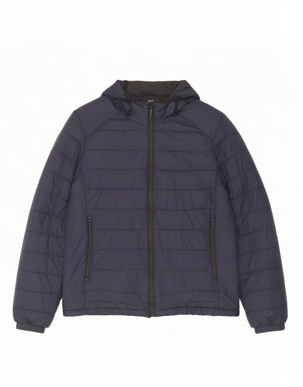 Zara Herre Hooded Polstret Jakke UK 38 Medium Navy Blue Nylon