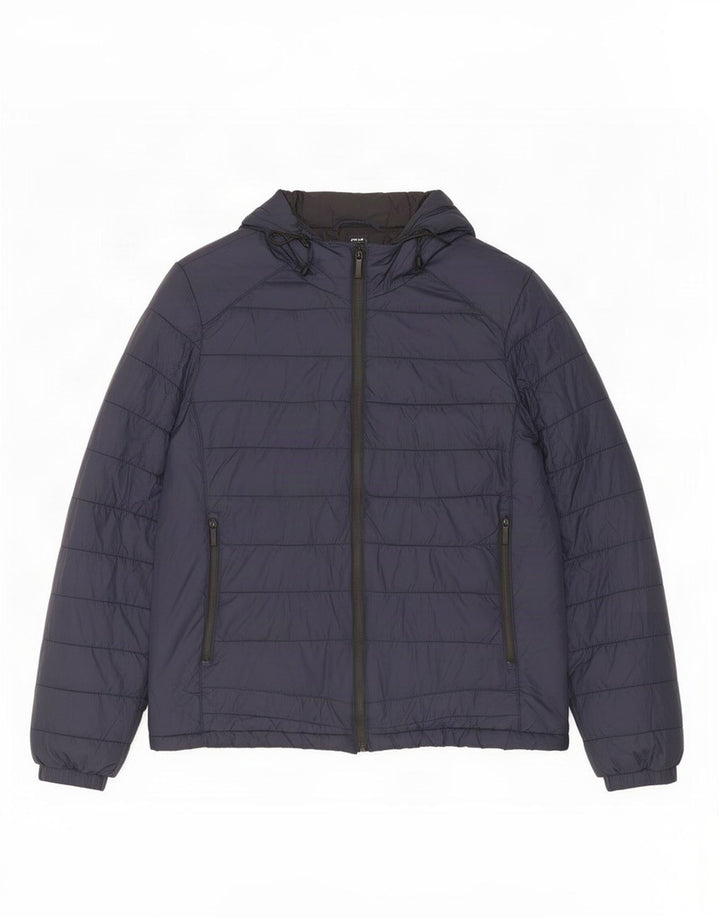 Zara Herre Hooded Polstret Jakke UK 38 Medium Navy Blue Nylon