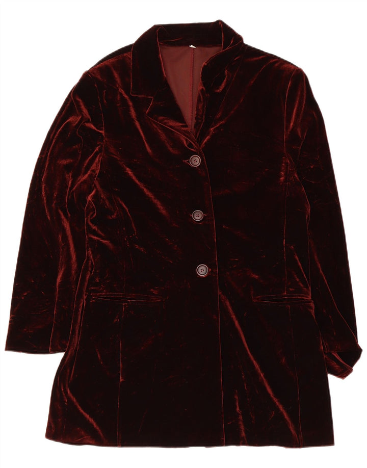 VINTAGE Dame 3-knaps Velour Blazer Jacket UK 10 Small Burgundy