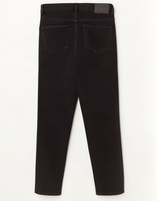 Zara Dame Højtarmede Tapered Jeans EU 40 Medium W30 L27 Sort Bomuld