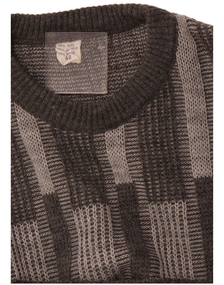 VINTAGE Herre rund hals sweater IT 52 Stor grå geometrisk akryl