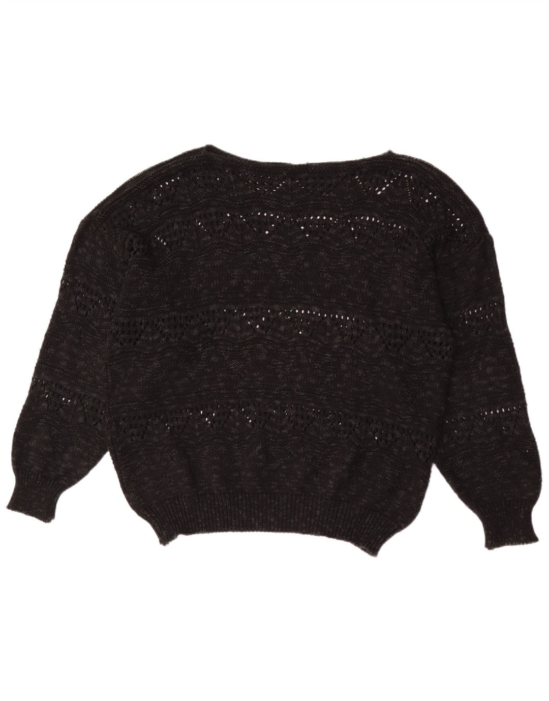 Vintage Dame Boat Neck Jumper Sweater EU 40 Medium Sort Geometrisk