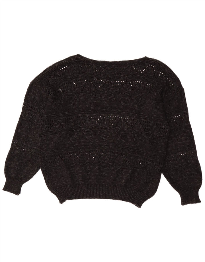 Vintage Dame Boat Neck Jumper Sweater EU 40 Medium Sort Geometrisk