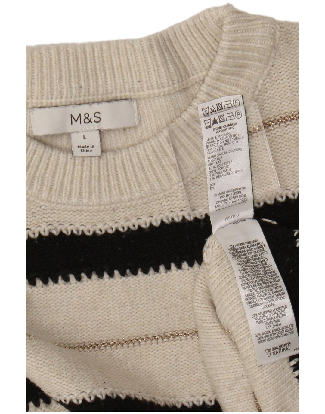 Marks & Spencer Dame sweater med rund hals DK 16 Stor hvid stribet