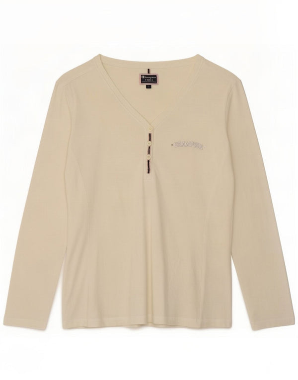 Champion Womens Top Long Sleeve UK 16 Large Off White Cotton