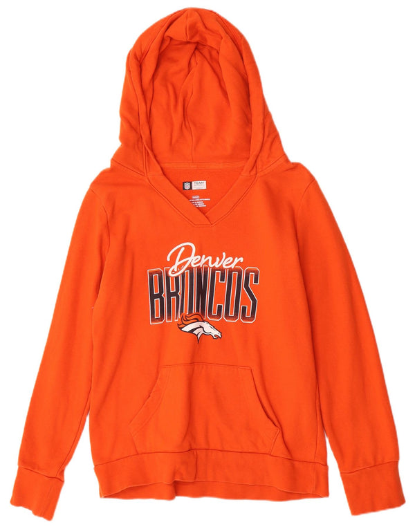 NFL Dame Denver Broncos Grafisk Hoodie Jumper UK 14 Medium Orange Bomuld