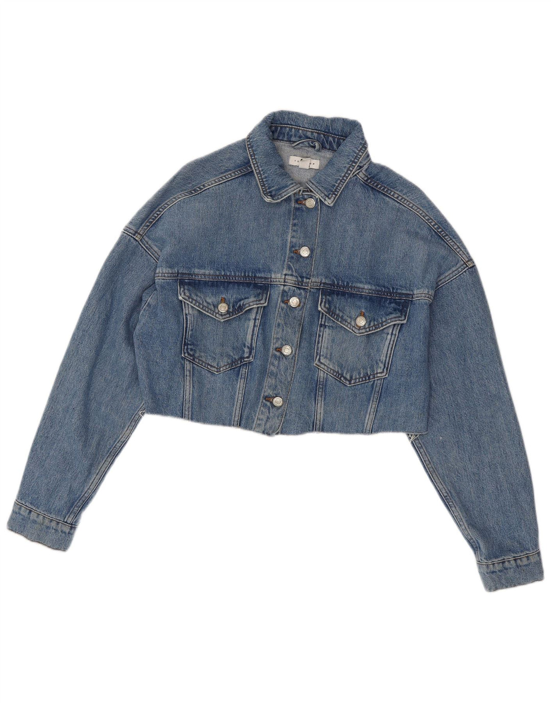 Topshop Womens Crop Oversized denimjakke UK 10 Small Blue Cotton