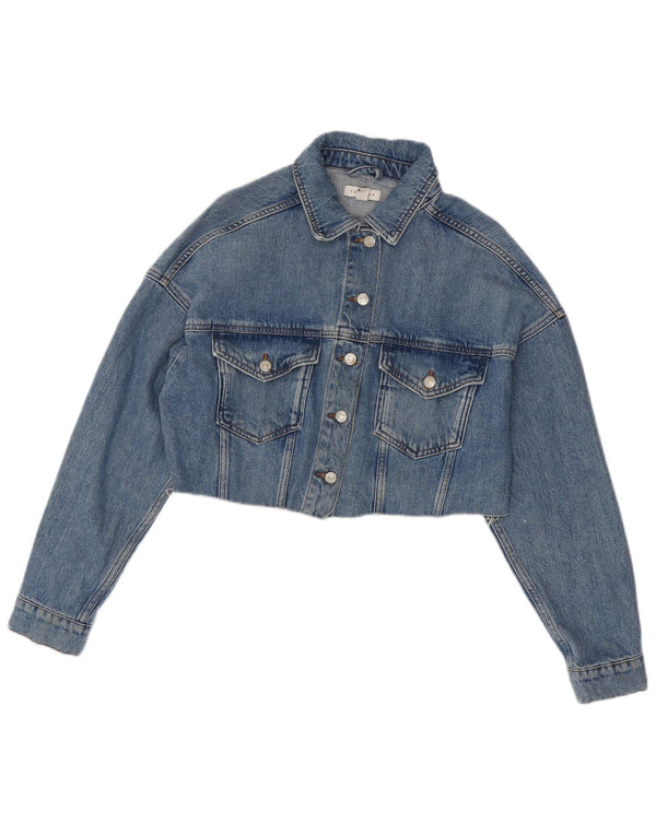 Topshop Womens Crop Oversized denimjakke UK 10 Small Blue Cotton