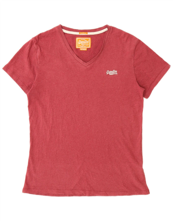 SUPERDRY T-shirt top til kvinder UK 14 Medium Bourgogne bomuld