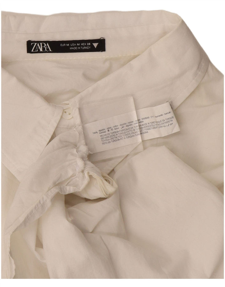 Zara Womens Crop Shirt Bluse UK 16 Medium White Bomuld
