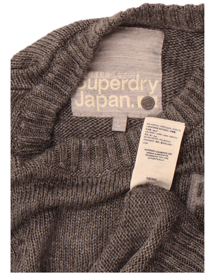 Superdry Herre grafisk sweater med rund hals, stor grå akryl