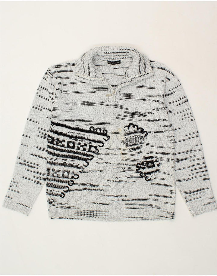 VINTAGE Mens Zip Neck Jumper Sweater Medium Grey Flecked Vintage Vintage and Second-Hand Vintage from Messina Hembry 