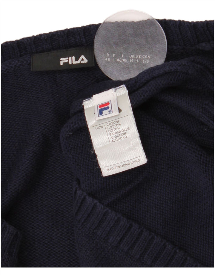 Fila Dame V-hals sweater UK 14 Medium Navy Blue Bomuld