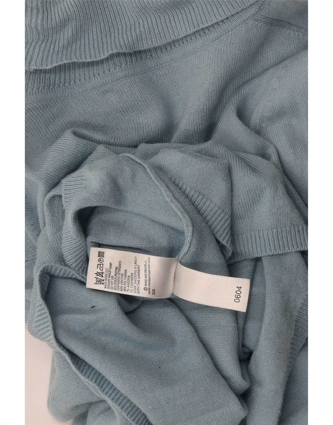 Marks & Spencer Dame Rullehals sweater UK 14 Medium Blue Viscose