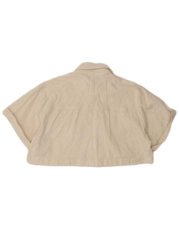 Zara Kortærmet Crop-skjorte til kvinder UK 14 Medium Beige Bomuld
