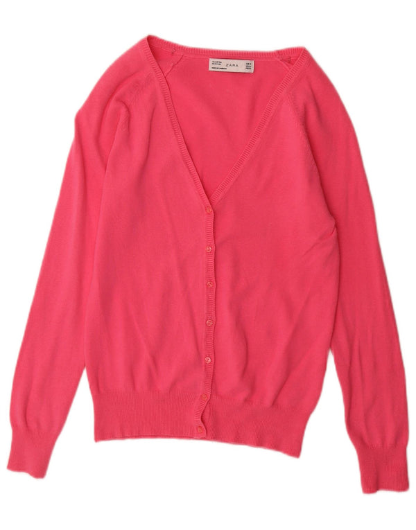 Zara Dame Cardigan Sweater UK 12 Medium Pink Bomuld