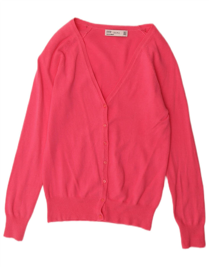 Zara Dame Cardigan Sweater UK 12 Medium Pink Bomuld