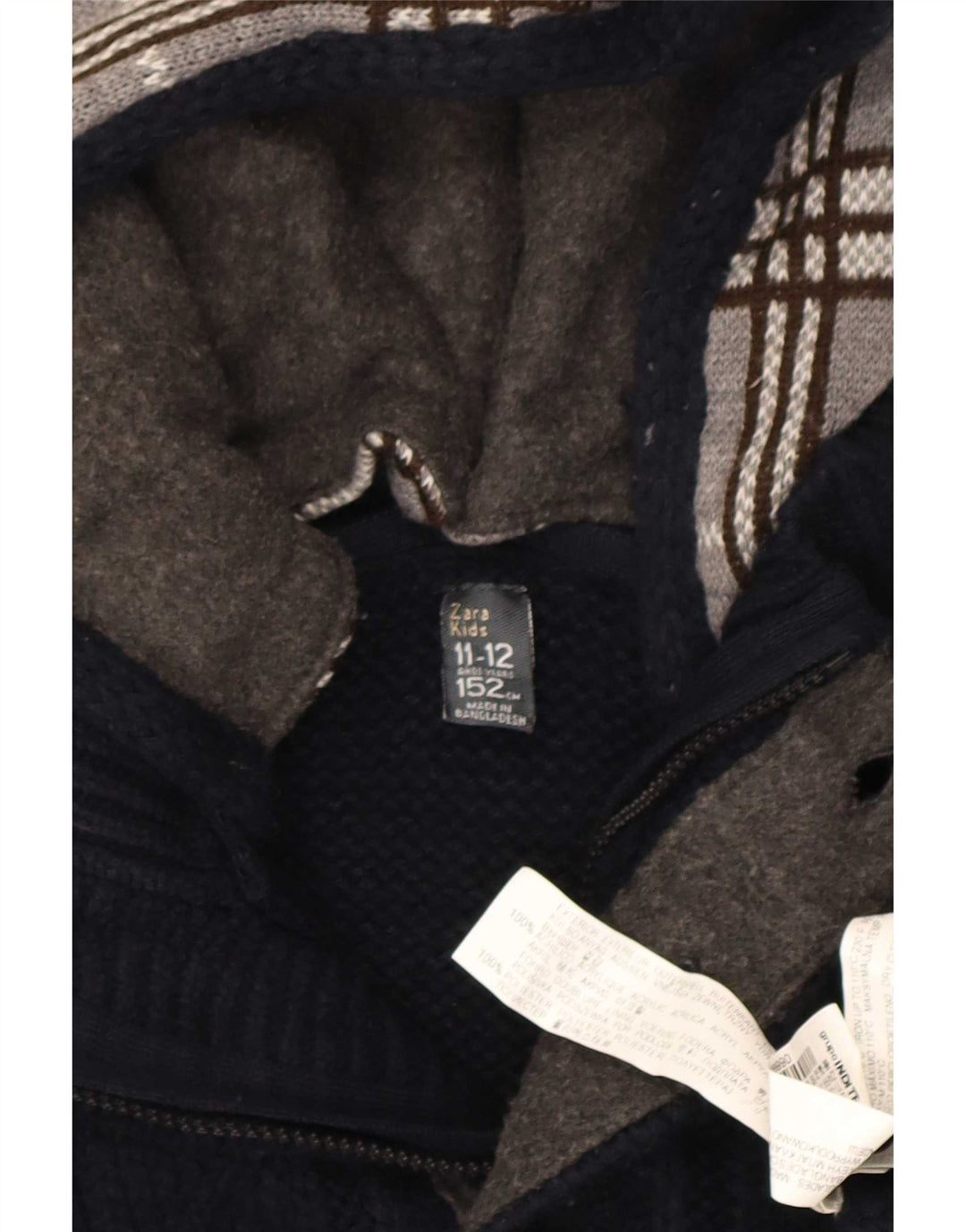 Zara Boys Hooded Button Neck Sweater Sweater 11-12 år Navy Blue Check