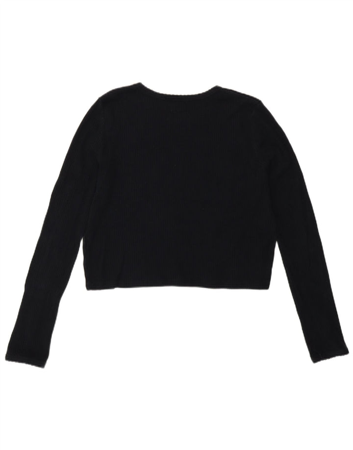 TOPSHOP Womens Crop Top Long Sleeve UK 16 Large  Navy Blue