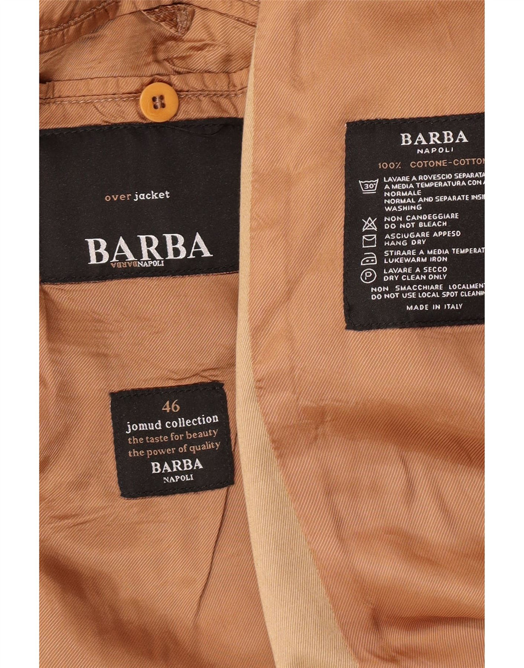 Barba Herre Overfrakke IT 46 Lille Beige Bomuld