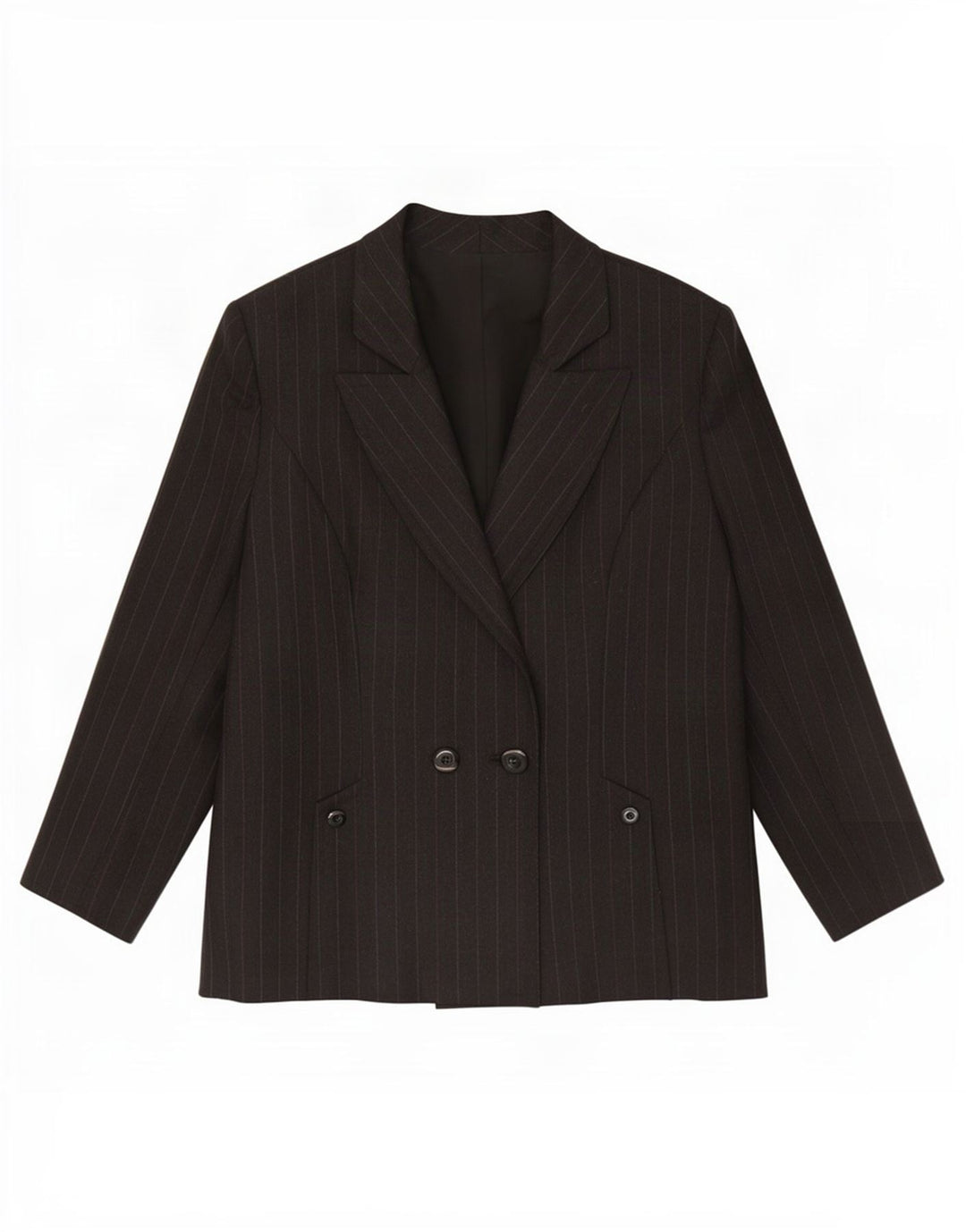 Vintage Dame Dobbeltradet Blazer Jacket UK 14 Medium Black Pinstripe